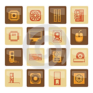 Computer performance and equipment icons over brown background