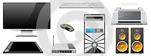 Computer peripheral devices are isolated on a white background.