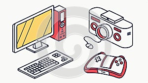 Computer and peripherals, desktop setup illustration vector design Generative AI photo