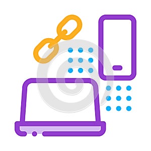 Computer and phone connection icon vector outline illustration