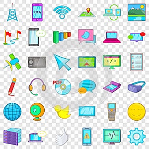 Computer play icons set, cartoon style