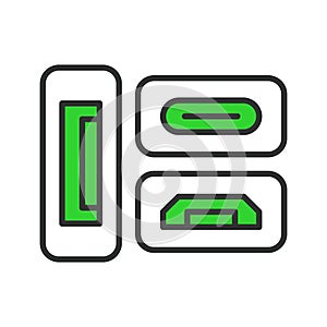 Computer port, in line design, green. DisplayPort, HDMI, Type-C, USB, Ethernet, VGA, DVI on white background vector