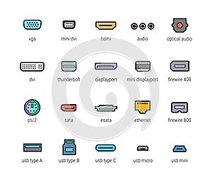 Computer ports icon set