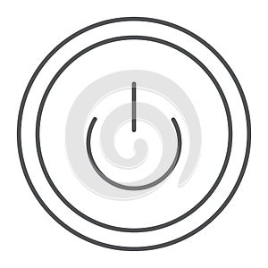 Computer power button thin line icon, switch and computer, on off sign, vector graphics, a linear pattern on a white