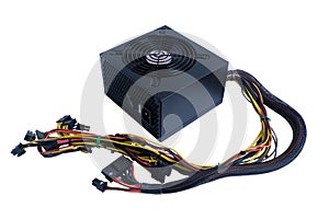 Computer power supply black color with cables unit for pc computer