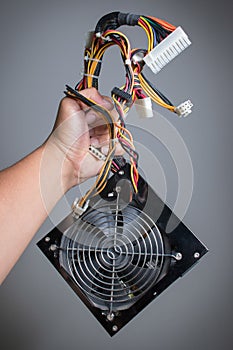 Computer power supply with hand hold.
