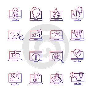 Computer problem gradient linear vector icons set