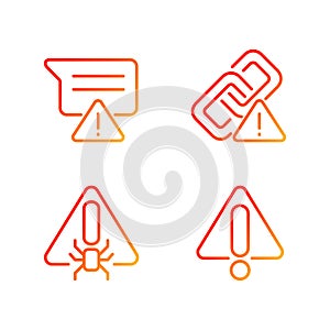 Computer problems pixel perfect gradient linear vector icons set
