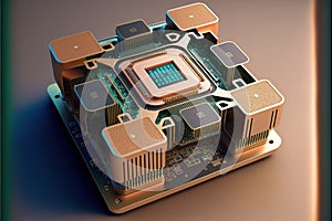 Computer processor on beige background, created using generative ai technology
