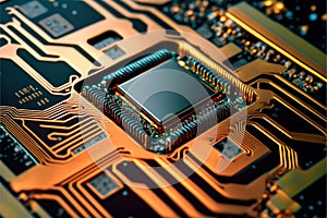 Computer processor on black background, created using generative ai technology