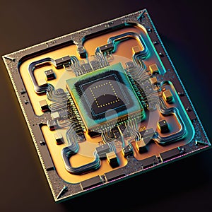 Computer processor on black background, created using generative ai technology