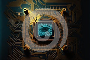 Computer processor on black background, created using generative ai technology