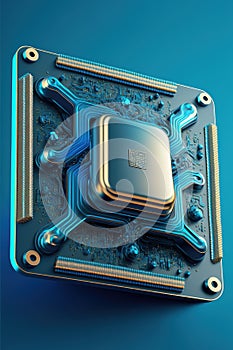 Computer processor on blue background, created using generative ai technology
