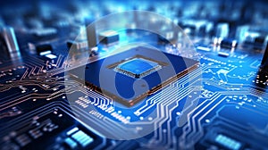 Computer processor on a blue background. Technology concept