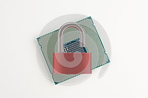 Computer Processor Chip With Unlocked Padlock