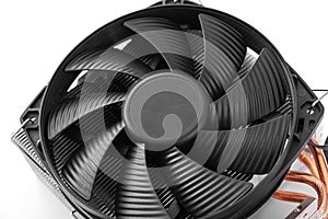 Computer processor cooling cooler on white background.