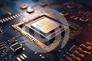 Computer Processor Electronic Technology with Chip on Motherboard and Circuit Connection