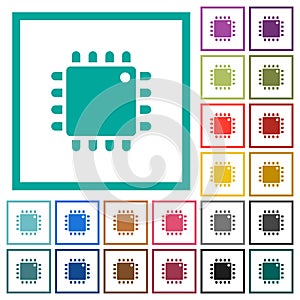 Computer processor flat color icons with quadrant frames