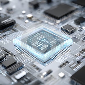 Computer Processor on Green Circuit Board with Electronic Computer Processor on Green Circuit Board with Electronic Components