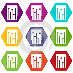 Computer processor icon set color hexahedron