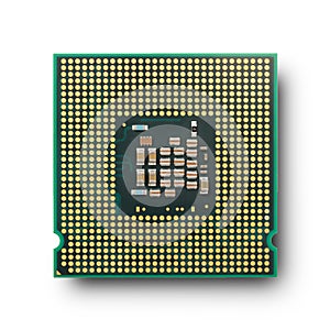 Computer processor isolated on white background. Top view