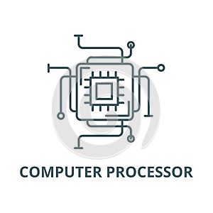 Computer processor line icon, vector. Computer processor outline sign, concept symbol, flat illustration