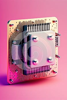 Computer processor on pink background, created using generative ai technology
