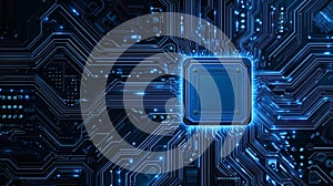 Computer processor unit on glowing circuit board