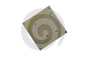 Computer processor on white background. Top view