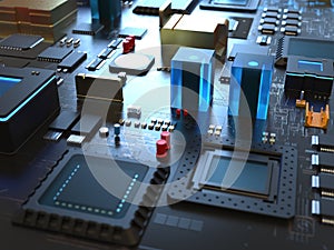 computer processors close up. 3d render on the topic