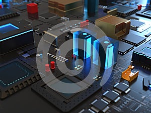 computer processors close up. 3d render on the topic