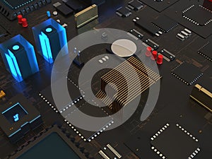 computer processors close up. 3d render on the topic