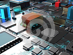 computer processors close up. 3d render on the topic