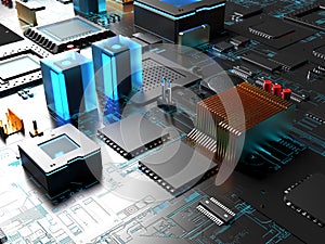 Computer processors close up. 3d render on the topic