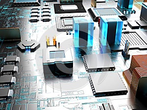 computer processors close up. 3d render on the topic