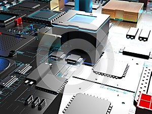 computer processors close up. 3d render on the topic