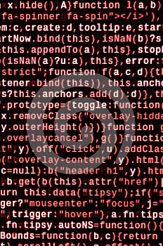Computer program preview. Programming code typing. Information technology website coding standards for web design
