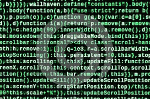 Computer program preview. Programming code typing. Information technology website coding standards for web design