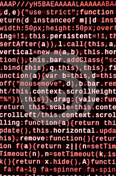 Computer program preview. Programming code typing. Information technology website coding standards for web design