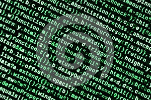 Computer program preview. Programming code typing. Information technology website coding standards for web design