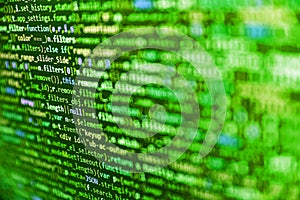 Computer program preview. Script on computer with source code. Software background technology. Close up of random computer code