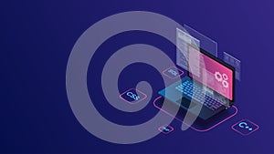 web development, programming and code testing with Isometric Laptop