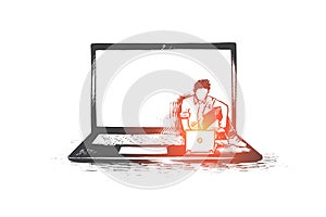 Computer, programmer, coding, software concept. Hand drawn isolated vector.