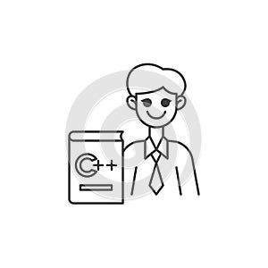 Computer programmer teacher line icon