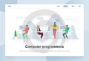 Computer programmers modern flat design concept. Software development and people concept. Landing page template.