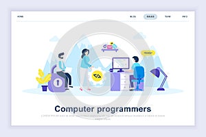 Computer programmers modern flat design concept. Software development and people concept. Landing page template.