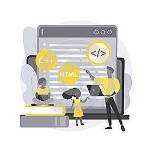 Computer programming camp abstract concept vector illustration.