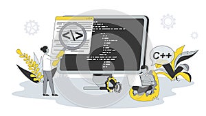 Computer programming concept in flat design with people