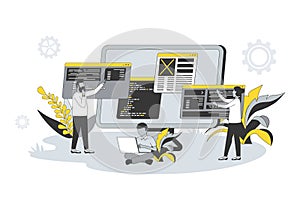 Computer programming concept in flat line design.