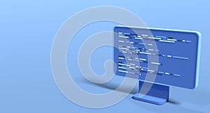 Computer programming or developing software. 3d rendering of flat monitor. Coding 3d render. 3d computer monitor. 3d render